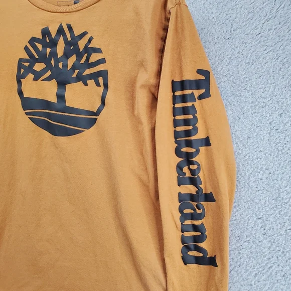 Timberland Long Sleeve T Shirt Boys XL Logo Graphic Print Tan - Picture 5 of 11